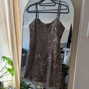 Elegant silver Lace Mini Dress